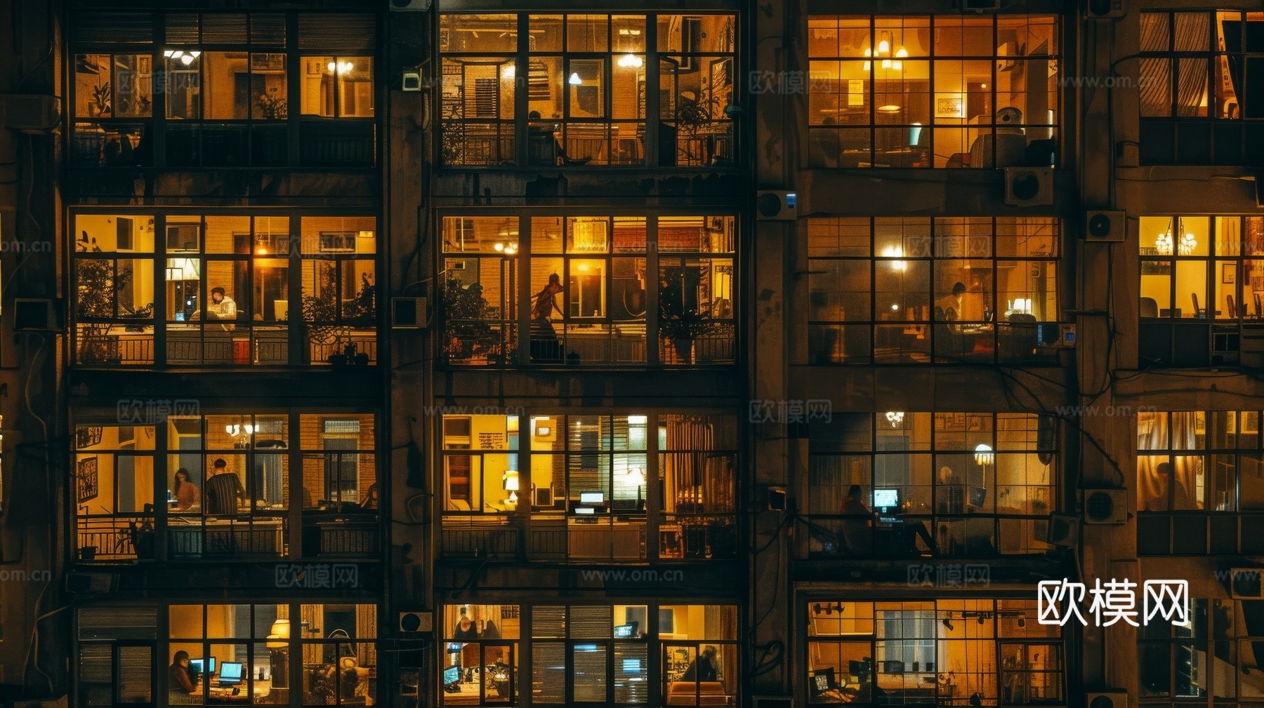 夜晚窗景建筑外立面玻璃幕墙