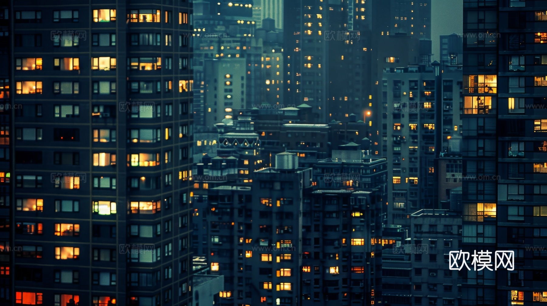 夜晚窗景建筑外立面玻璃幕墙