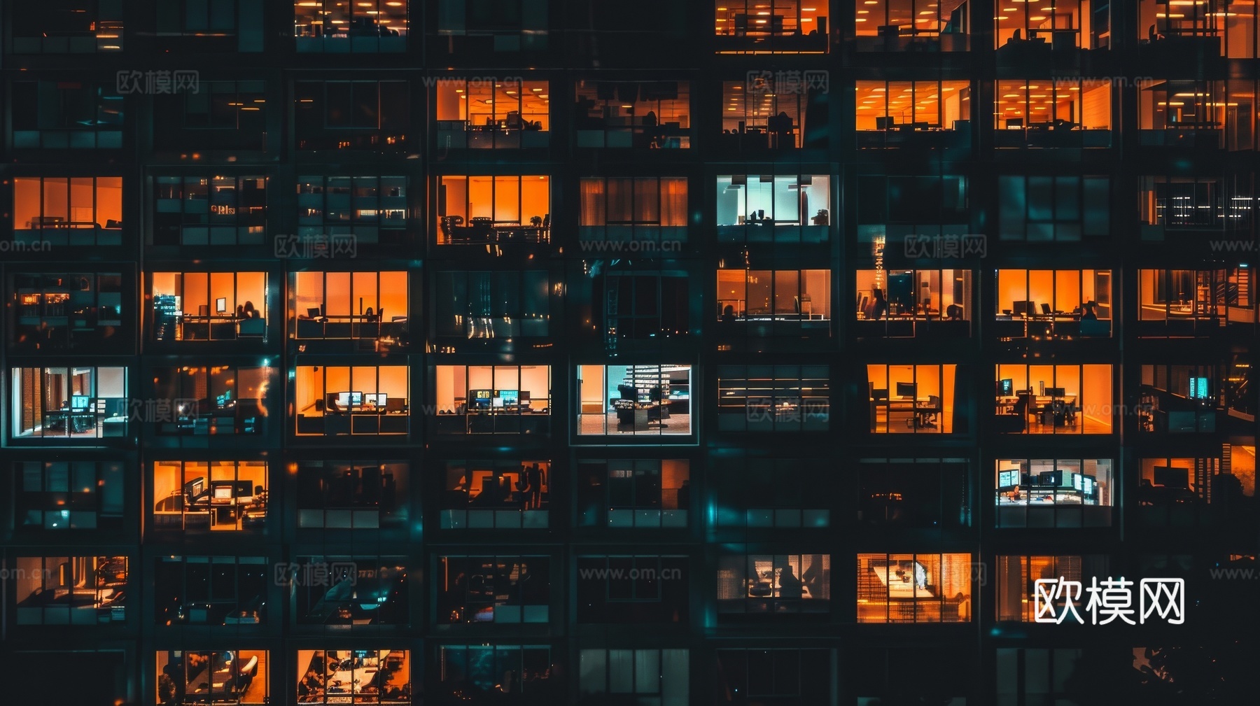 夜晚窗景建筑外立面玻璃幕墙