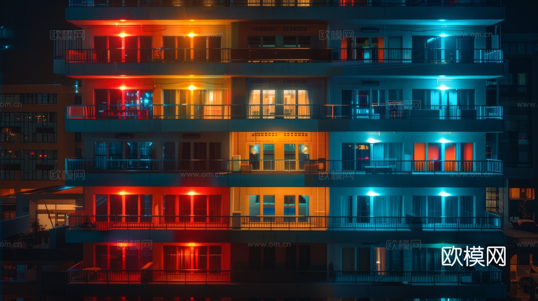 夜晚窗景建筑外立面玻璃幕墙
