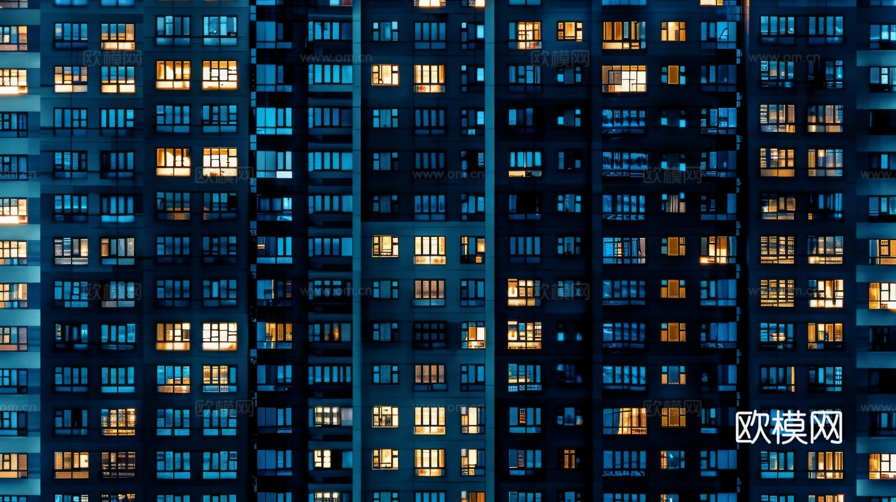 夜晚窗景建筑外立面玻璃幕墙
