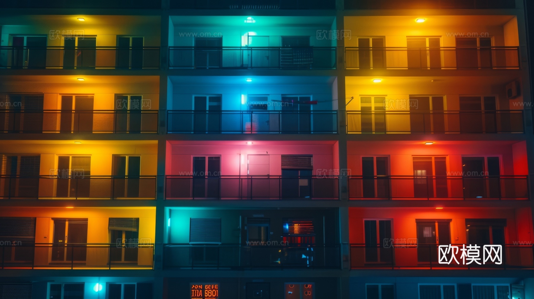 夜晚窗景建筑外立面玻璃幕墙
