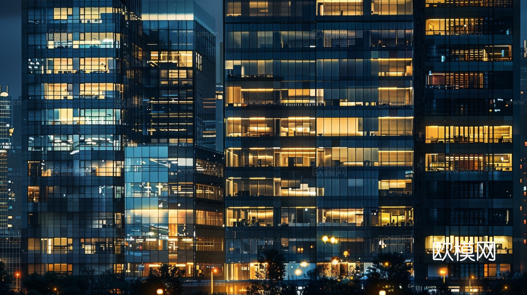 夜晚窗景建筑外立面玻璃幕墙