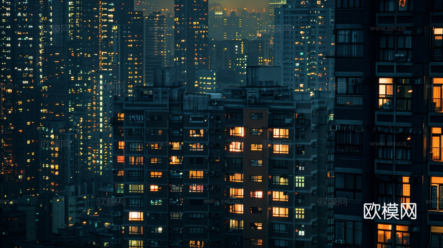 夜晚窗景建筑外立面玻璃幕墙下载（渲染图8）