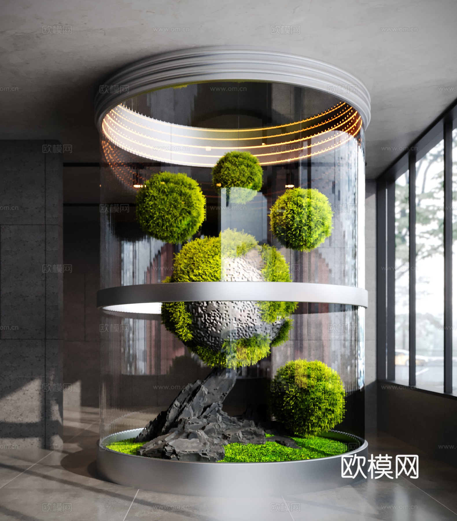 现代植物艺术装置 苔藓装置 石头装置 植物景观 植物吊饰3d模型