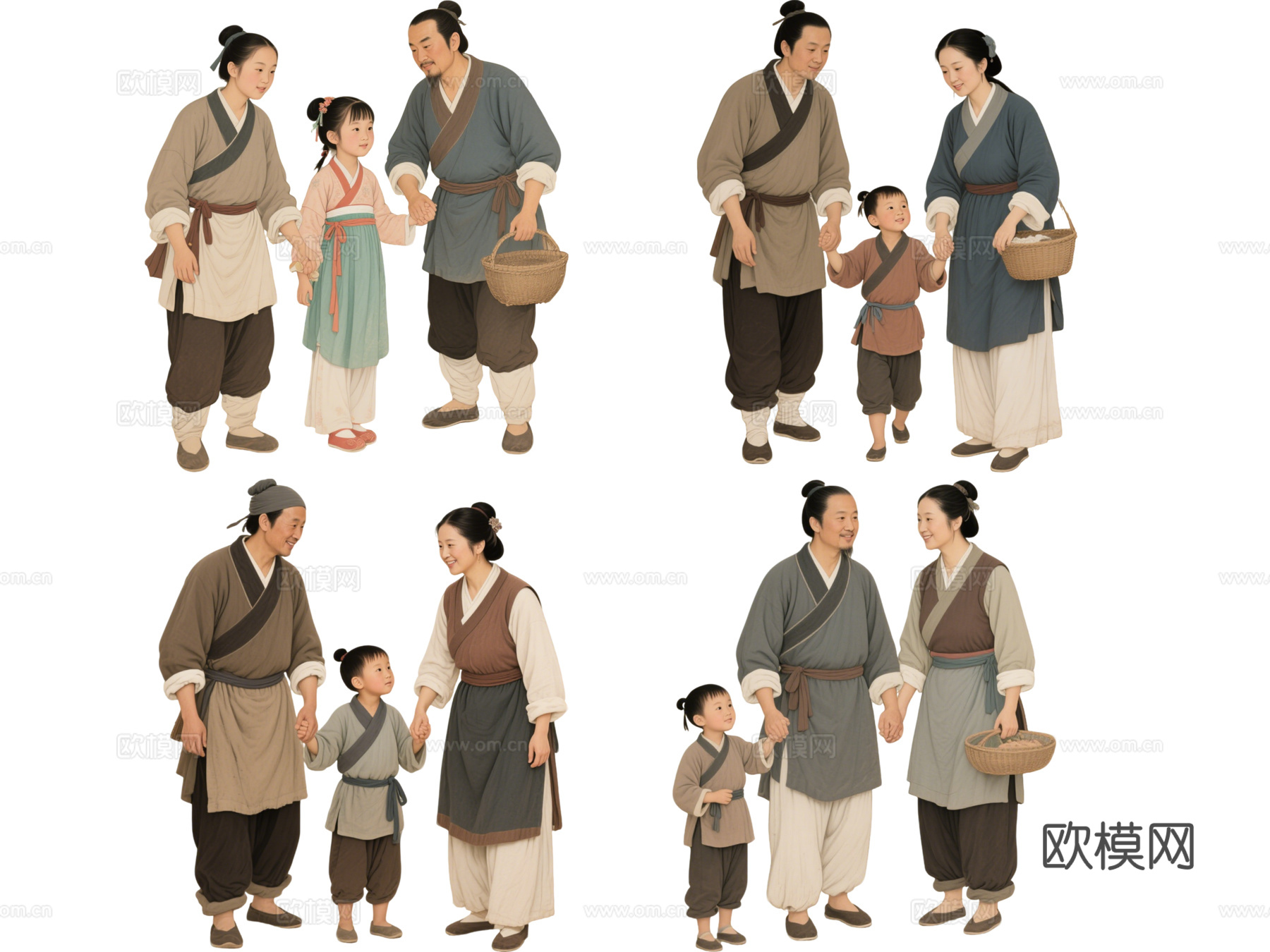 PS免抠古装百姓 古代一家人 百姓一家三口 贫苦百姓 影视剧
