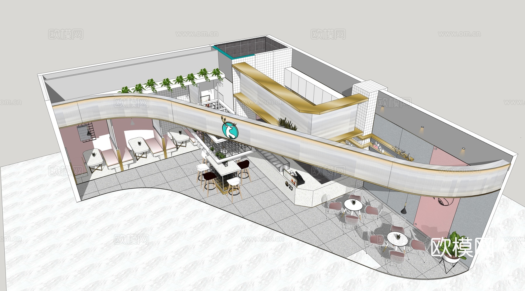 奶茶店 奶茶店店铺 商场室内门头su模型