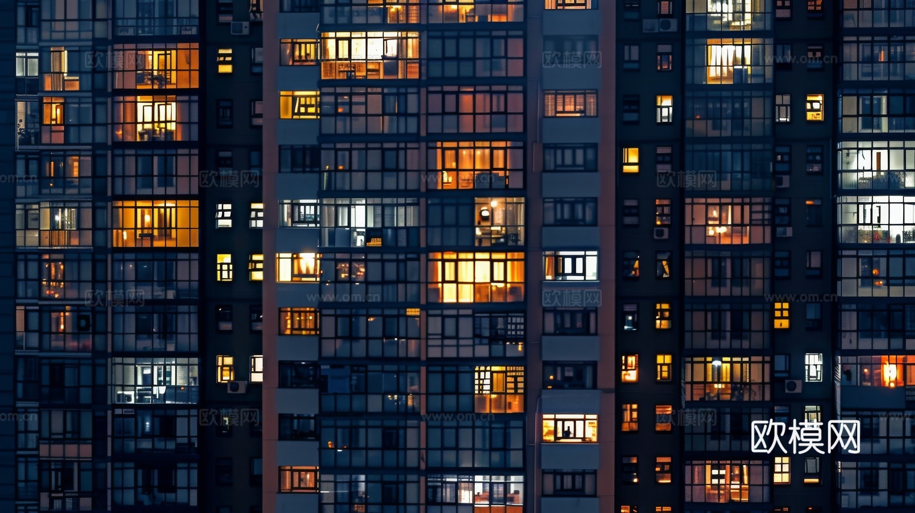 夜晚窗景建筑外立面玻璃幕墙