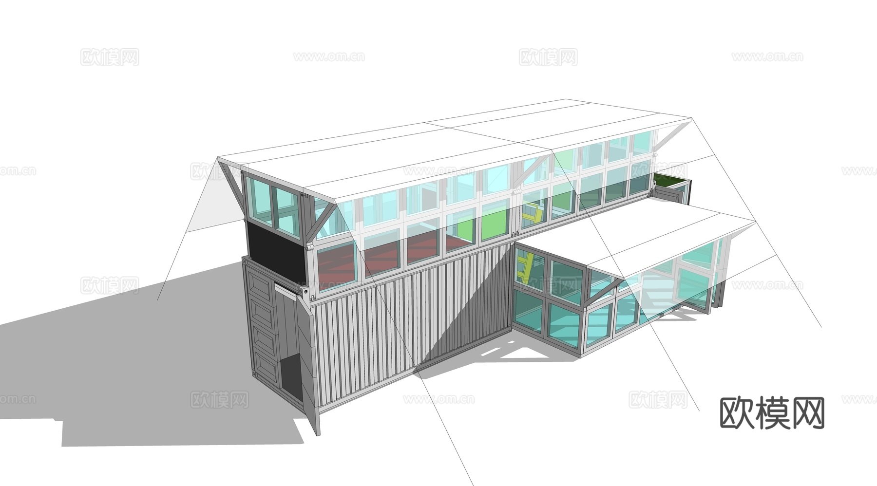 集装箱建筑 集装箱休息驿站 临时建筑su模型