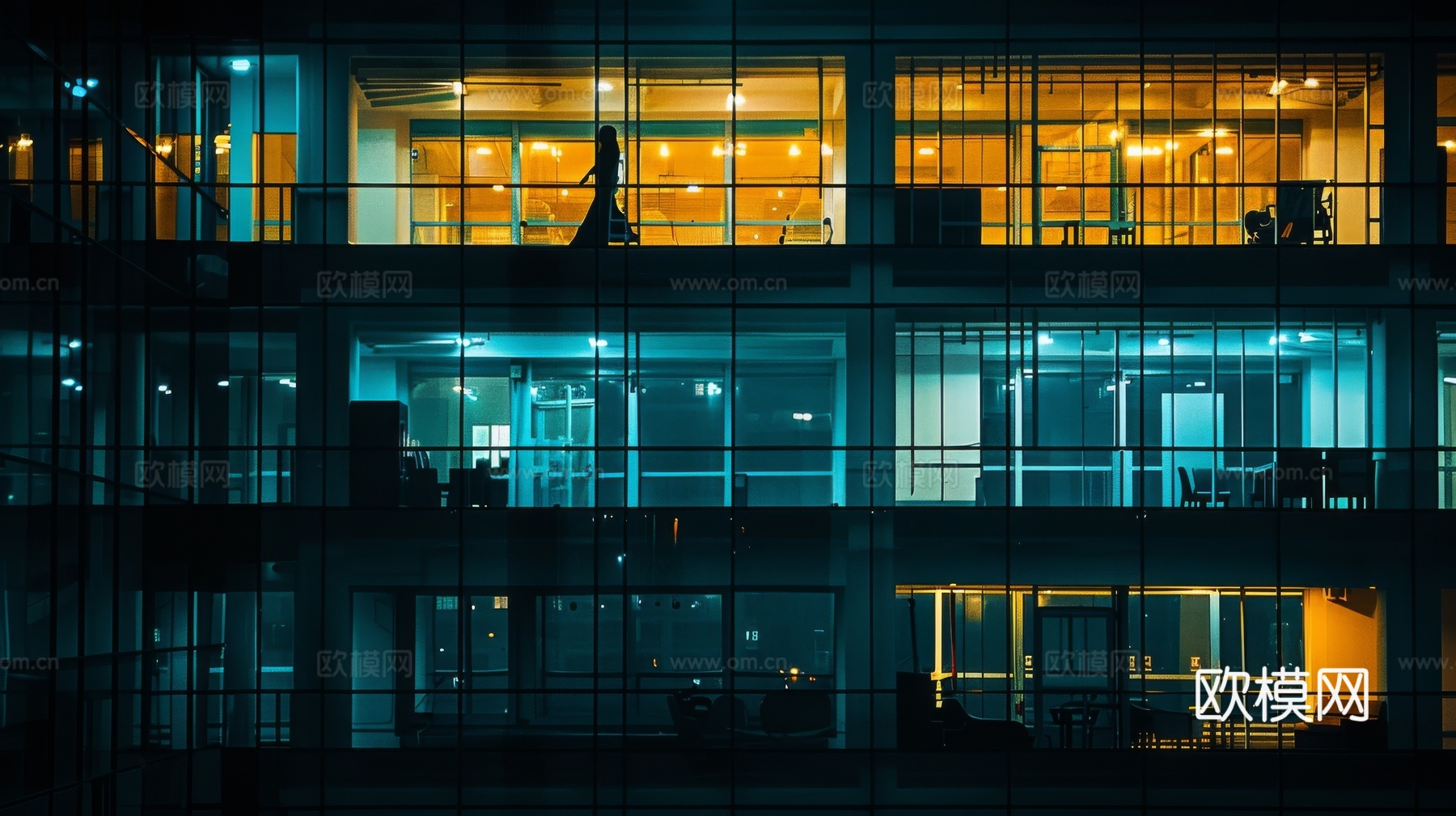 夜晚窗景建筑外立面玻璃幕墙