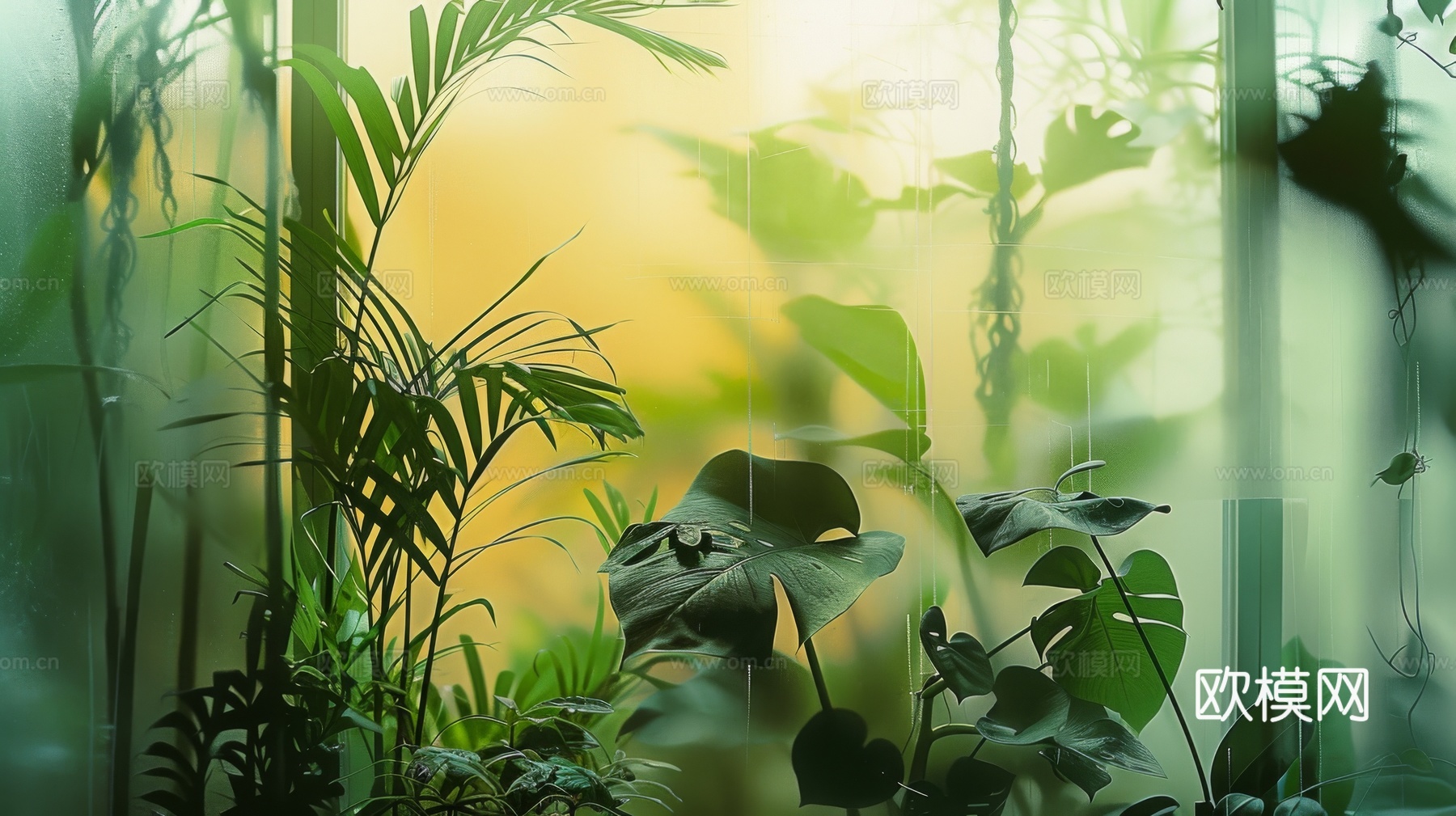 夹丝磨砂玻璃幕墙植物隔断