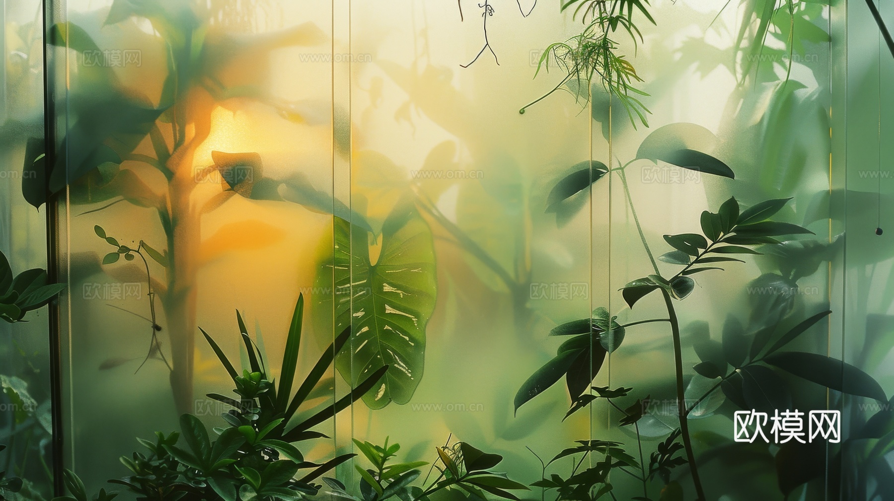 夹丝磨砂玻璃幕墙植物隔断