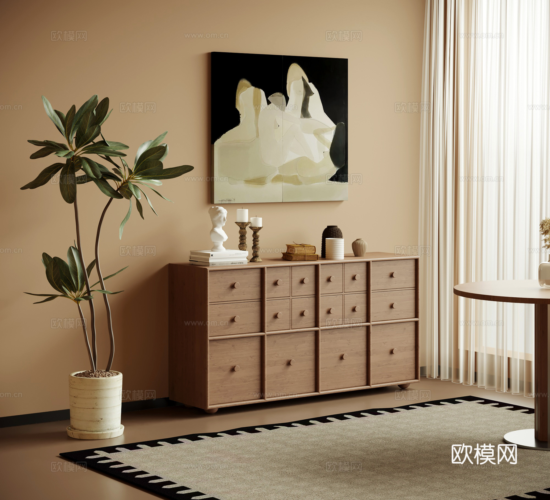 玄关柜 中古风玄关柜 边柜 矮柜 端景柜su模型