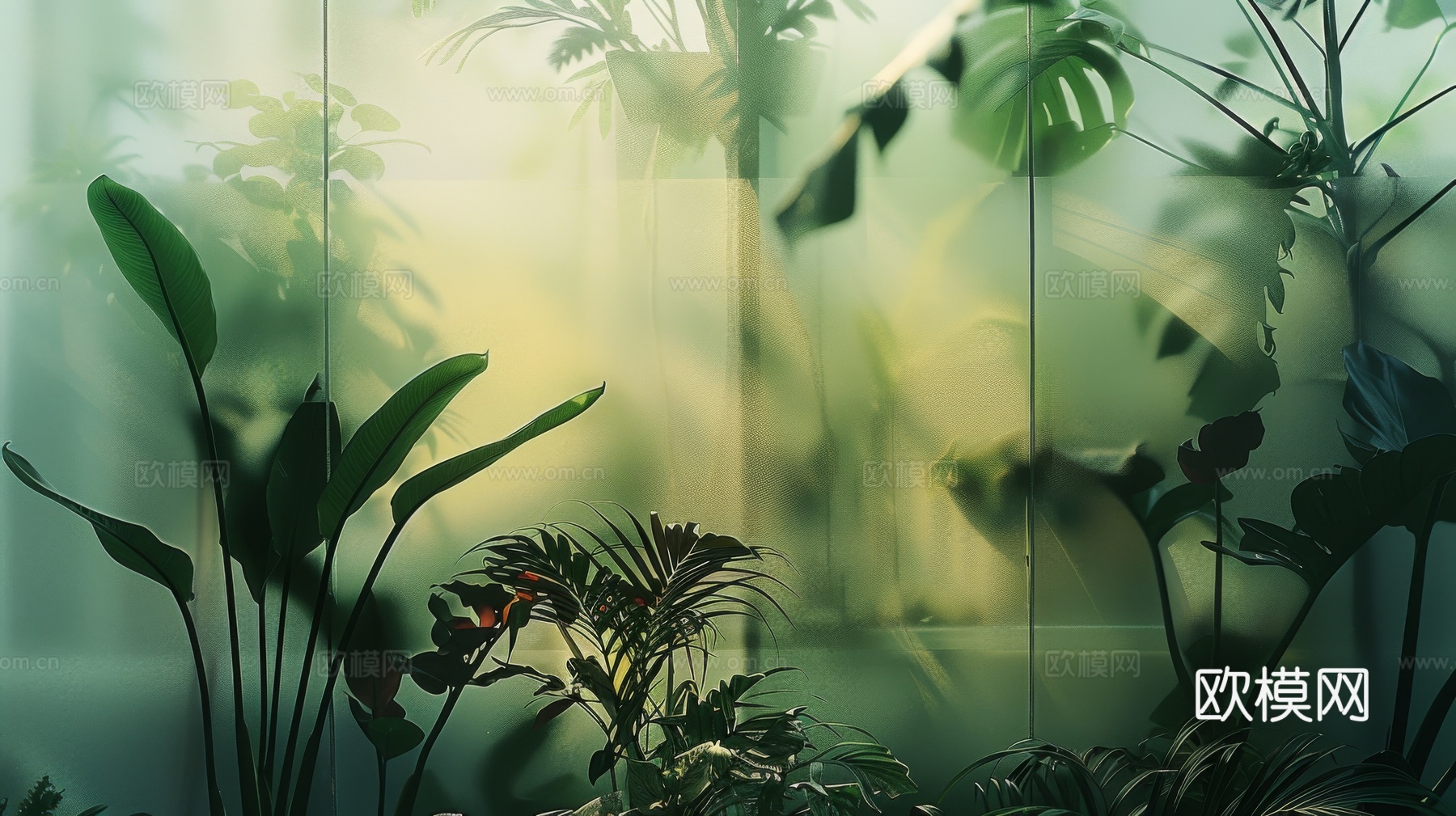 夹丝磨砂玻璃幕墙植物隔断