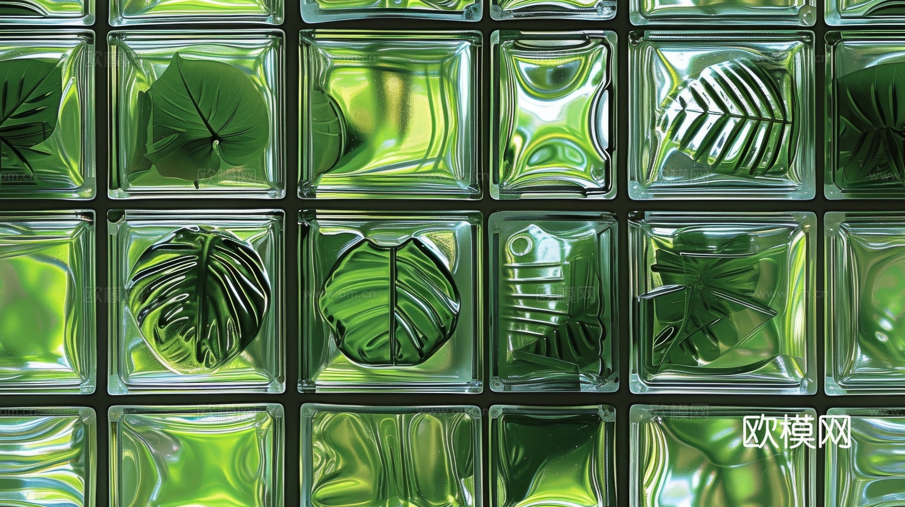 夹丝磨砂玻璃幕墙植物隔断下载（渲染图6）