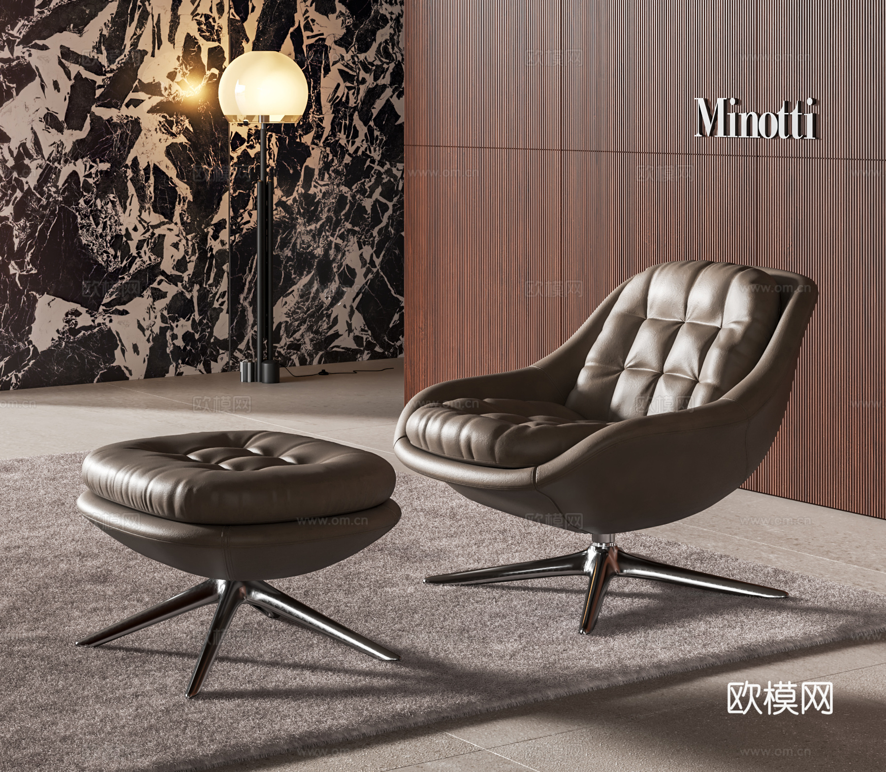 Minotti Kendall 沙发椅 单人沙发 皮革沙发椅su模型