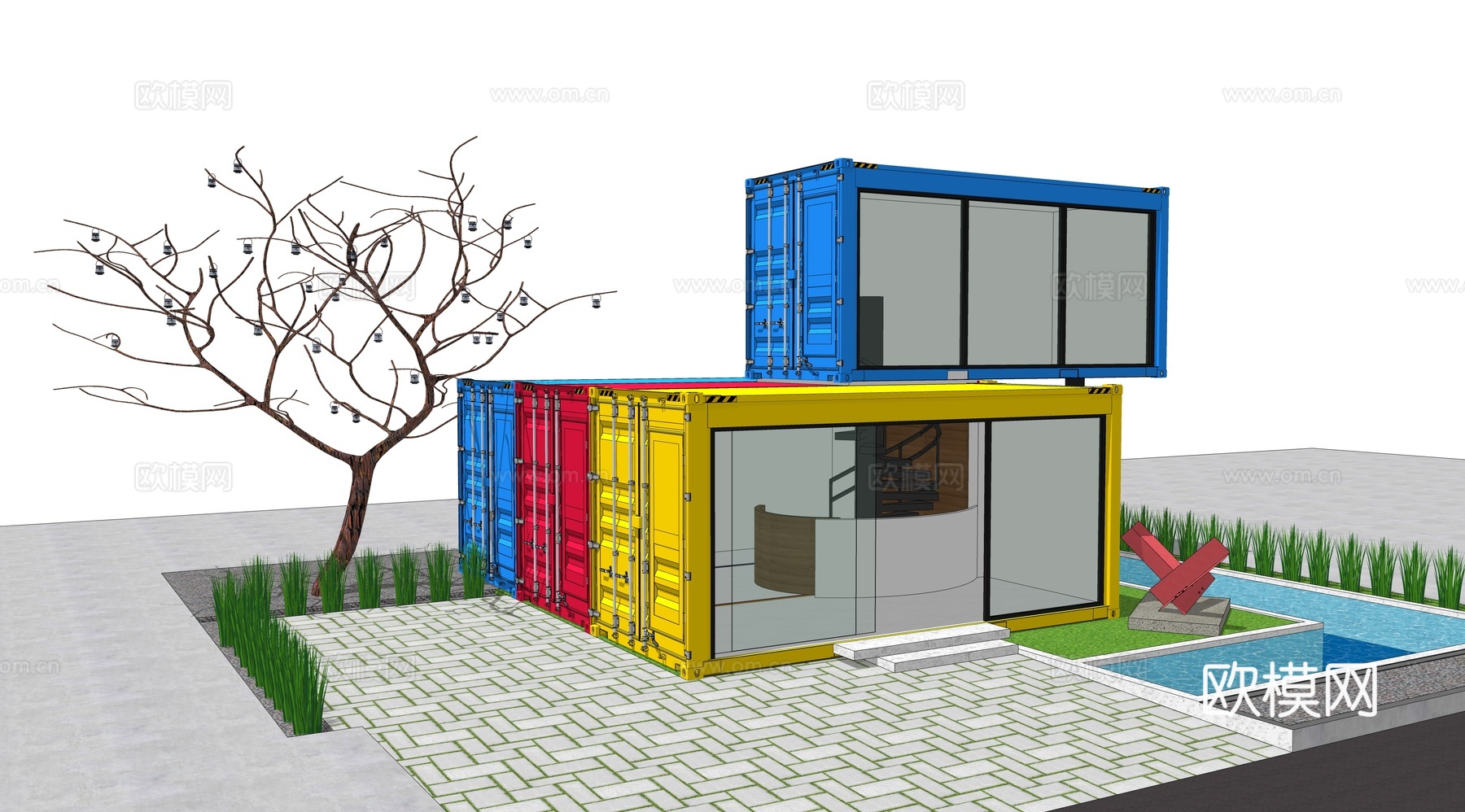 集装箱建筑 集装箱休息驿站 临时建筑su模型