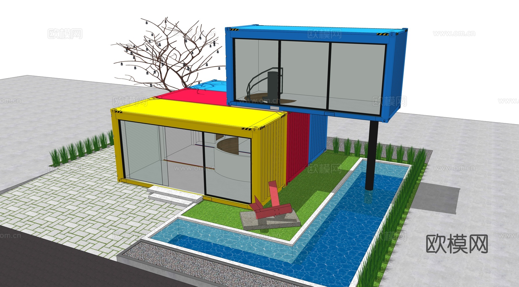集装箱建筑 集装箱休息驿站 临时建筑su模型