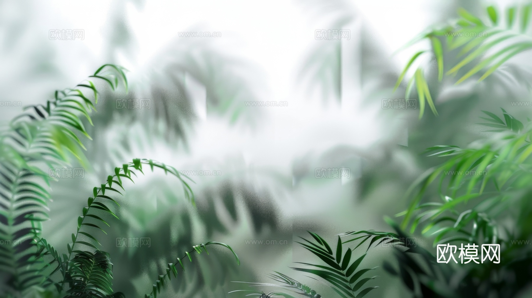 夹丝磨砂玻璃幕墙植物隔断下载（渲染图3）