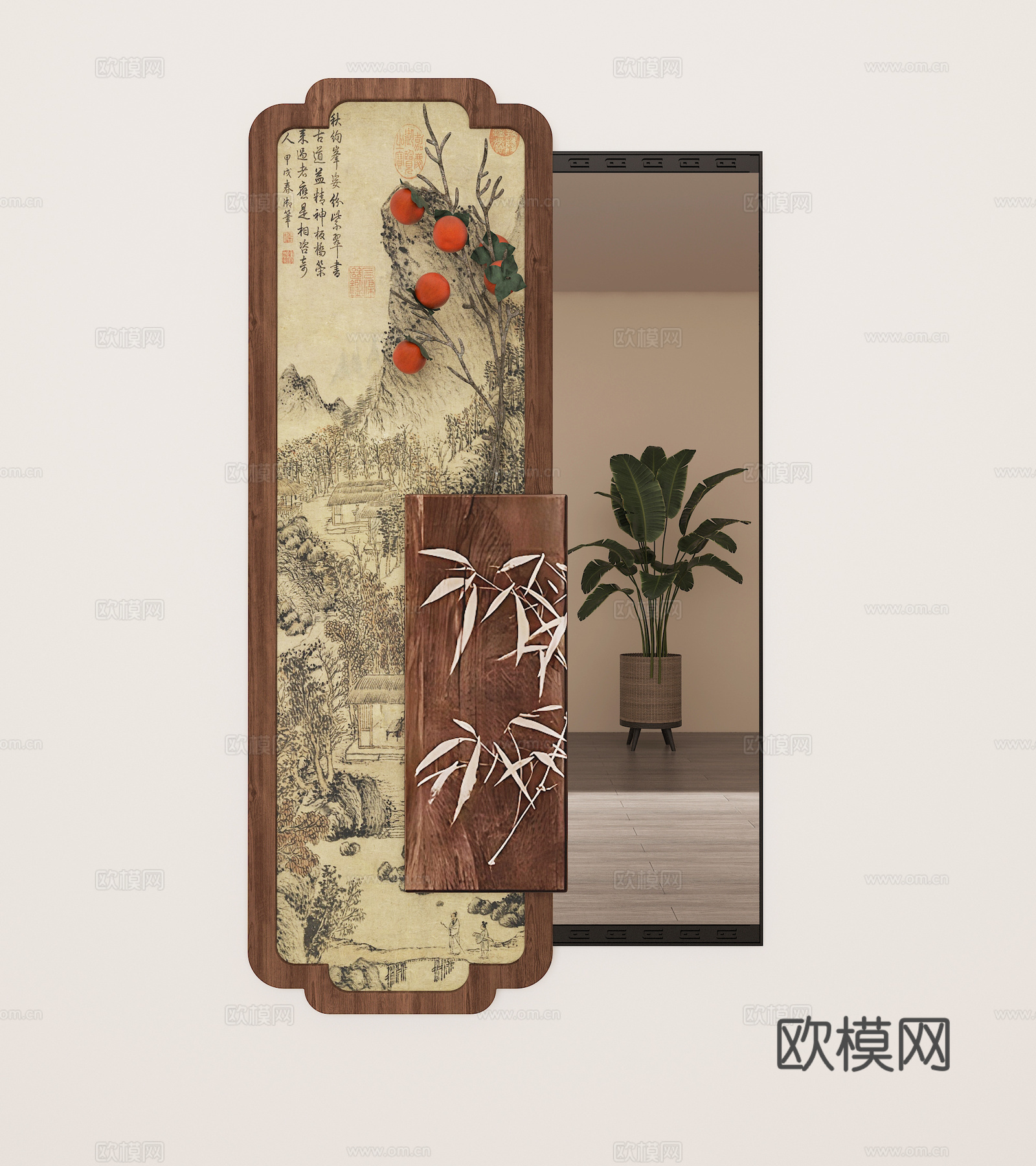 新中式隐形全身镜3d模型