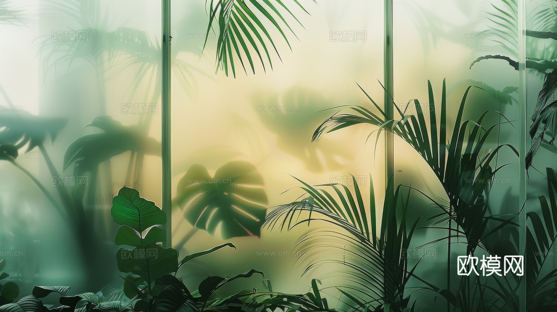 夹丝磨砂玻璃幕墙植物隔断