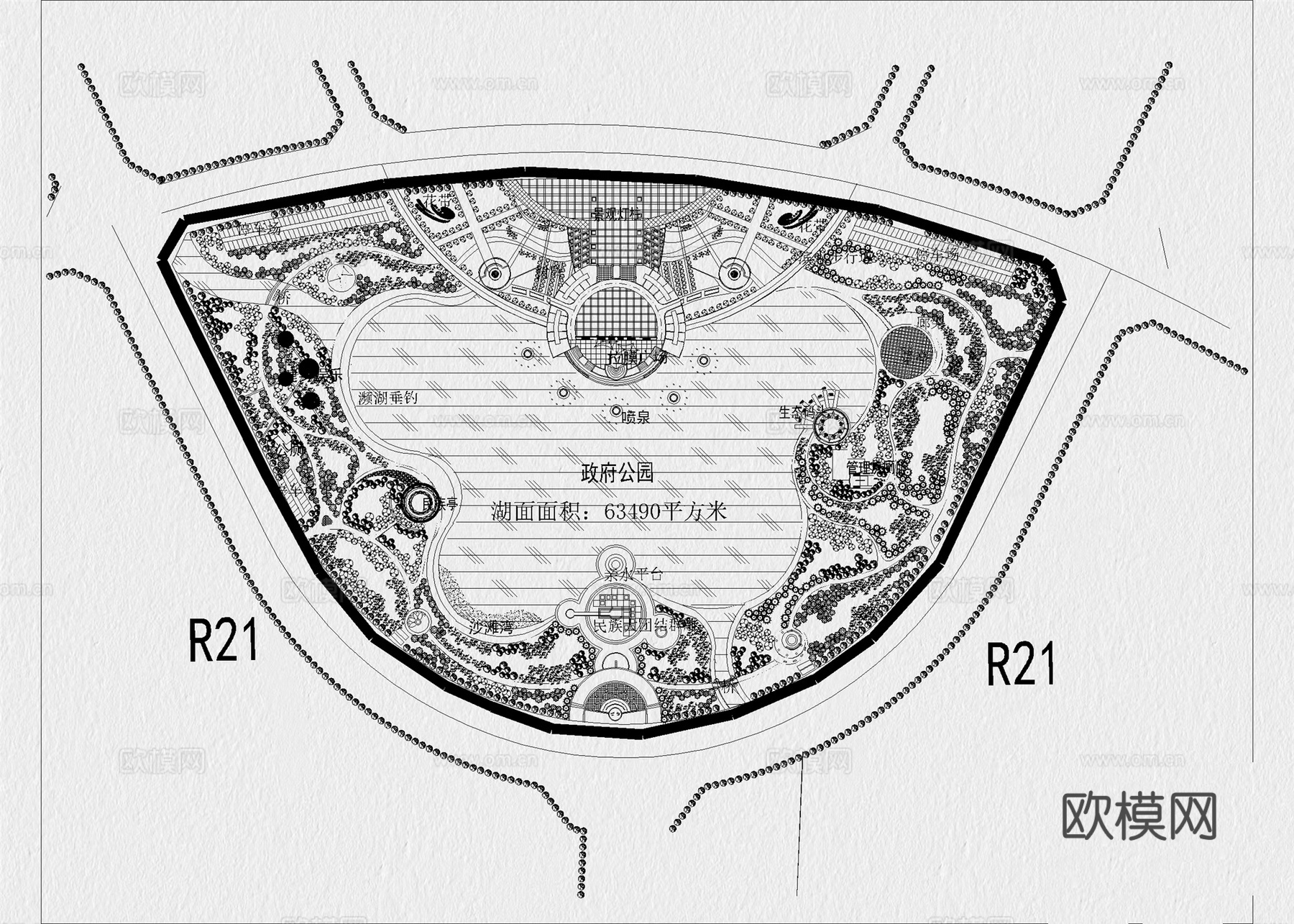 滨水公园 湿地公园 滨河公园 河道公园 滨水景观 滨湖公园cad施工图