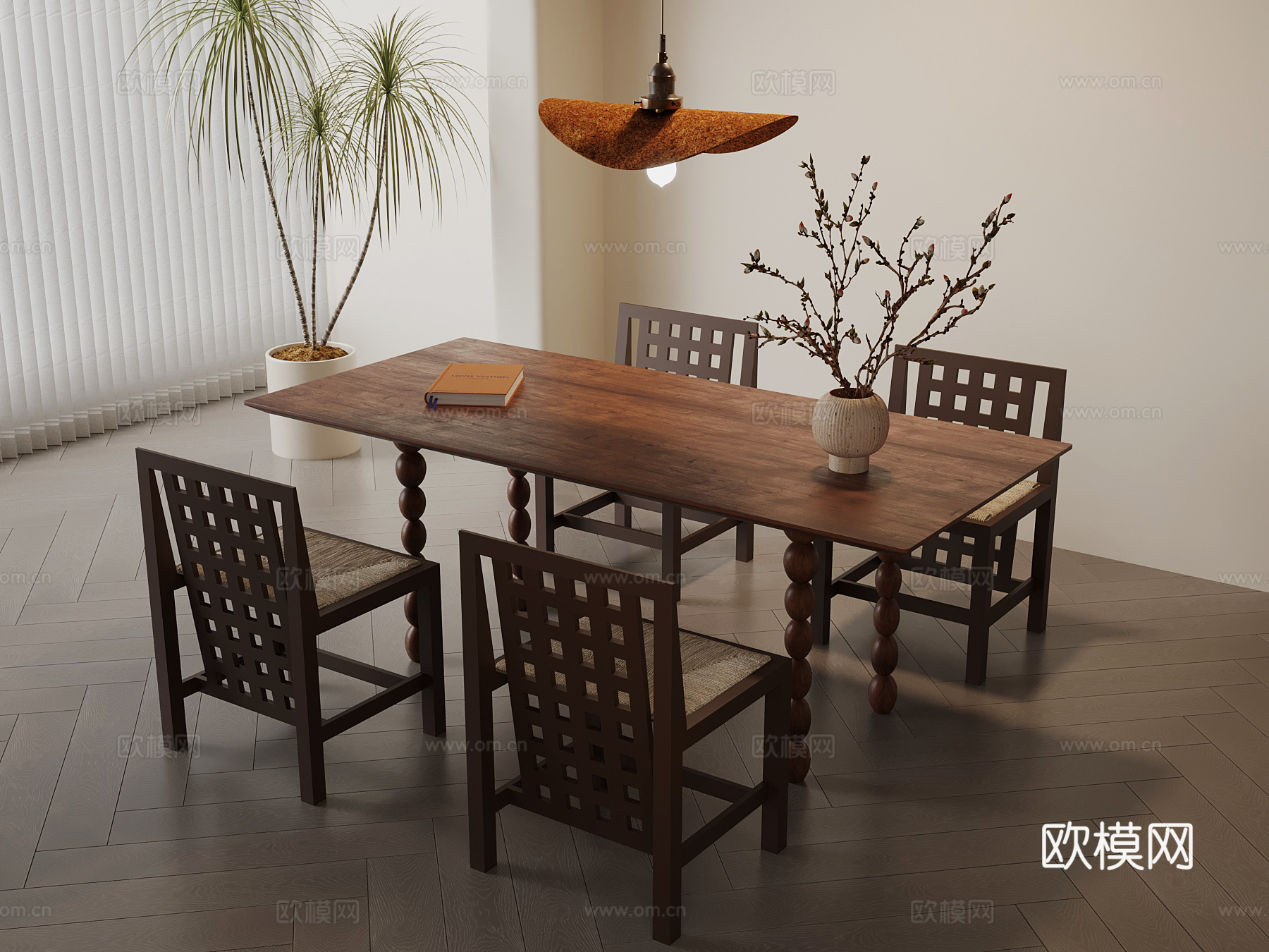 餐桌椅 中古风餐桌椅 吊灯3d模型