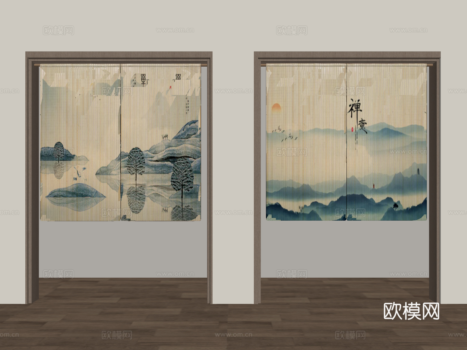门帘 中式门帘 布帘su模型