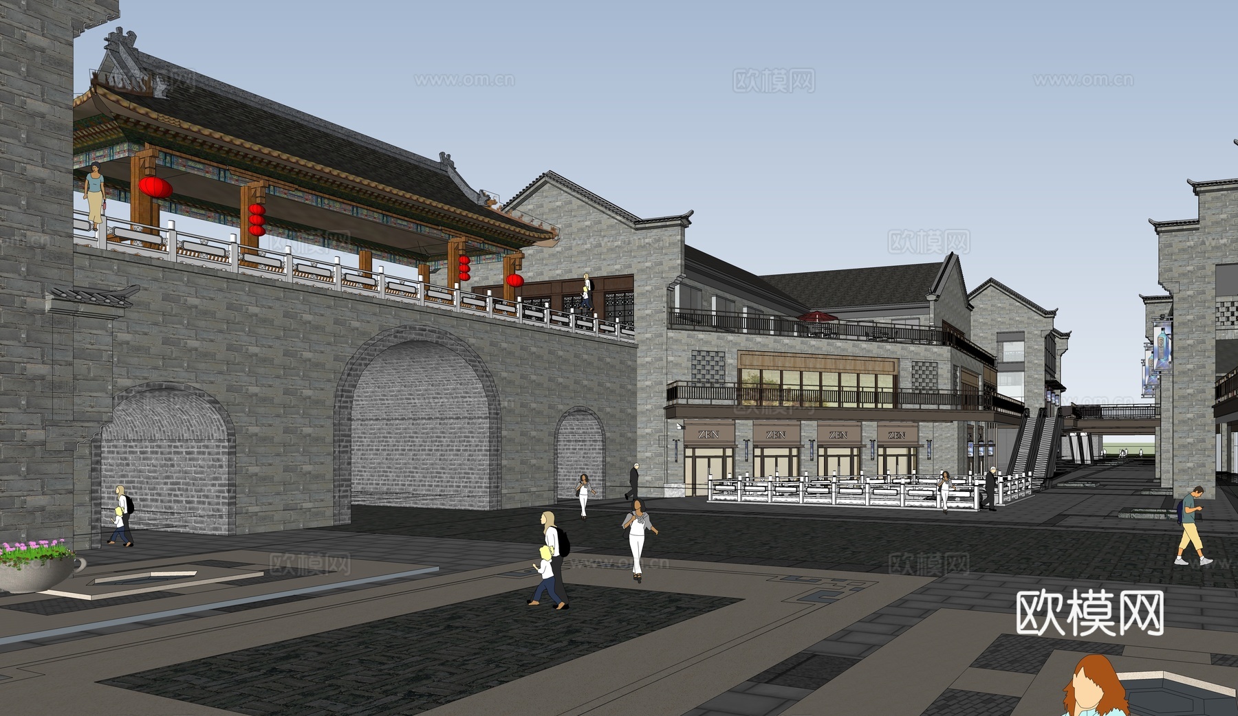 中式商业街 仿古街 步行街 网红街区 民宿建筑su模型