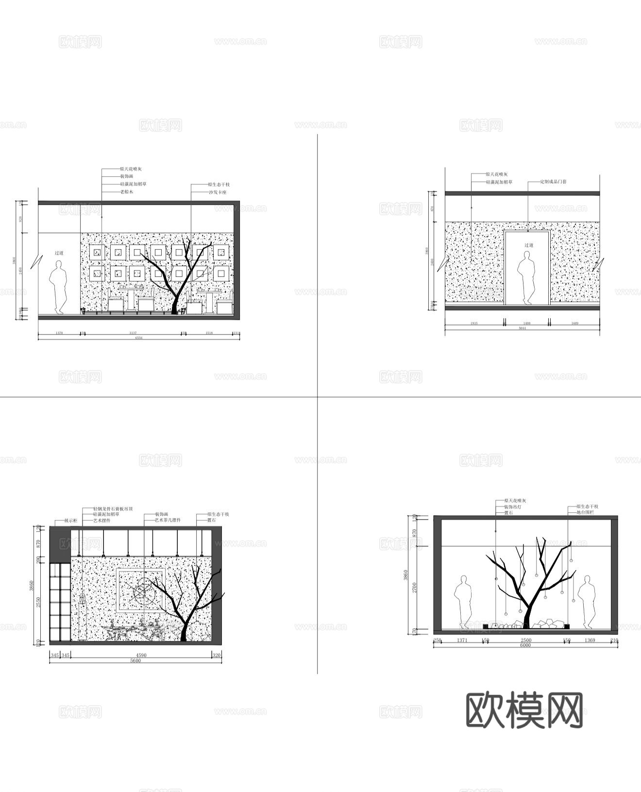 新中式茶馆平面图 立面图cad施工图