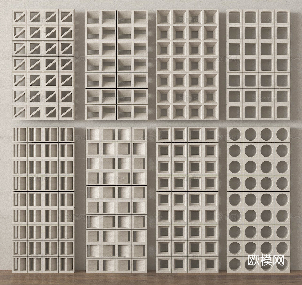 现代水泥砖隔断 镂空砖 镂空砖隔断 预制水泥砖 定制水泥3d模型