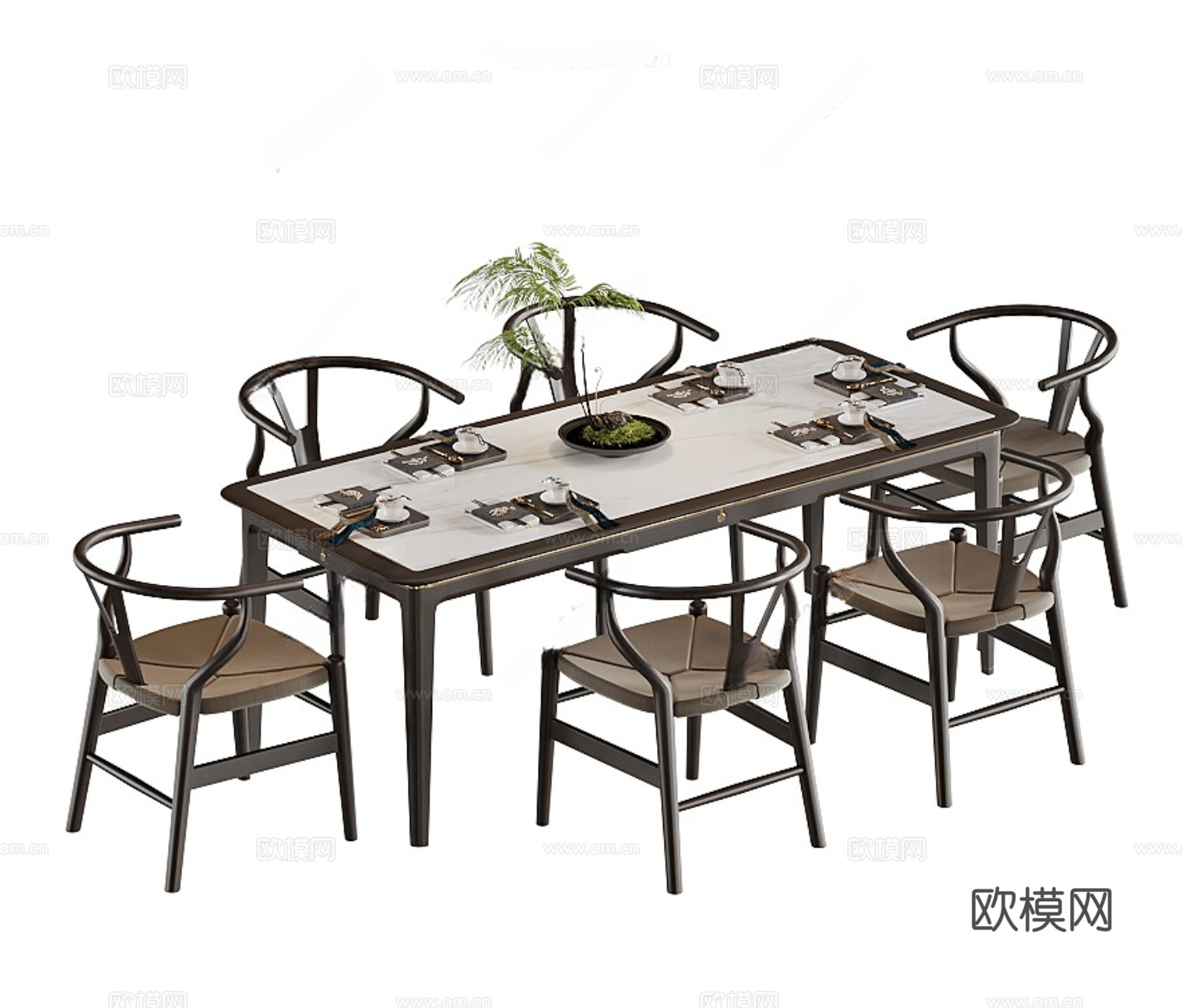 新中式餐桌椅su模型