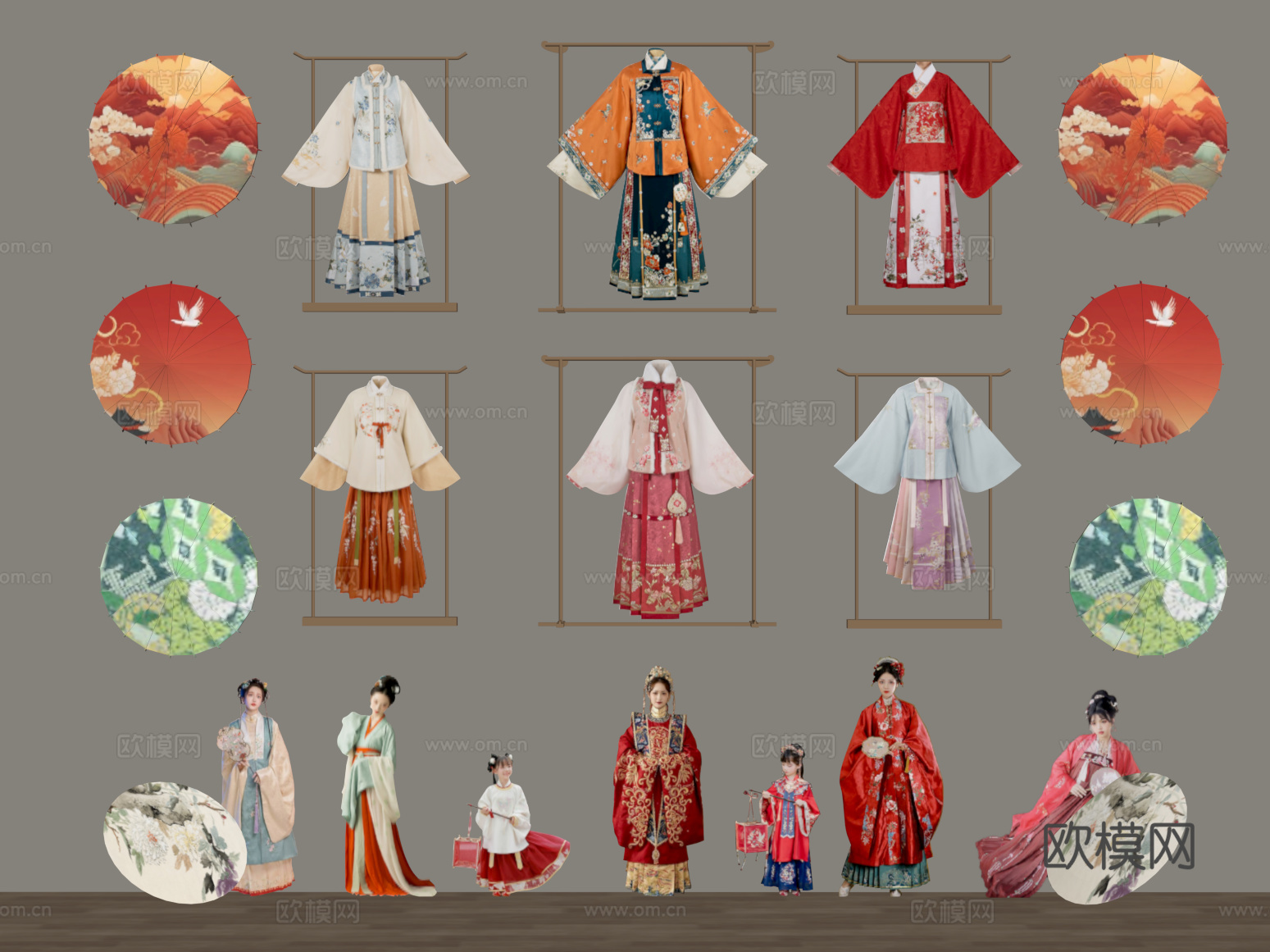 衣服 现代古装汉服人物 油纸伞su模型