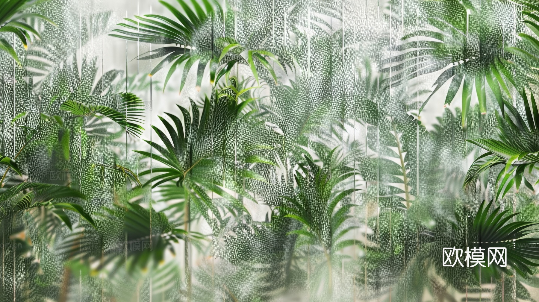 夹丝磨砂玻璃幕墙植物隔断下载（渲染图8）