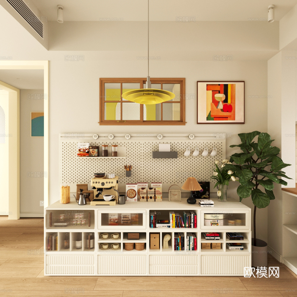 现代餐边柜 成品餐边柜 餐边柜摆件su模型