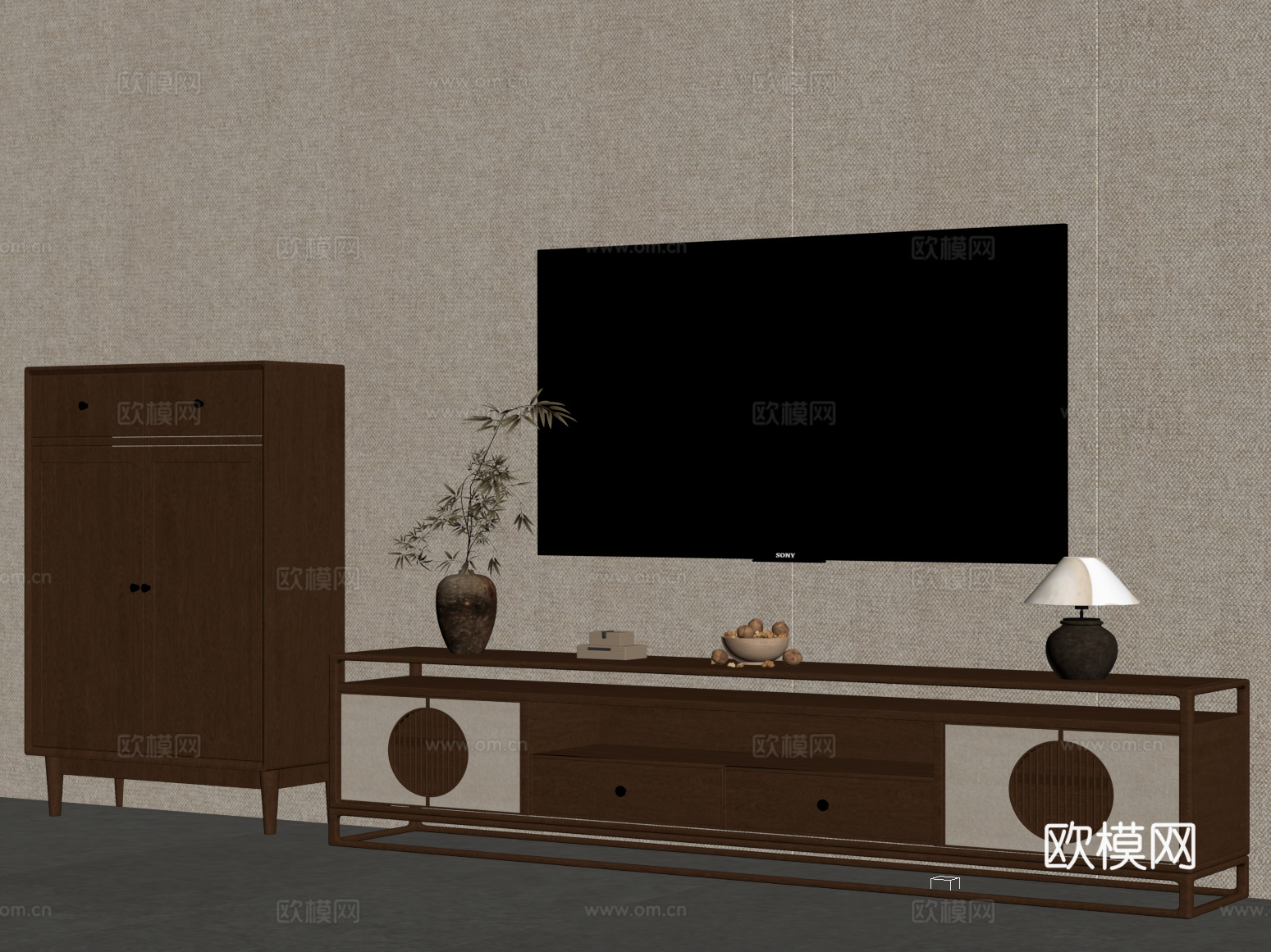 电视柜 新中式电视柜su模型