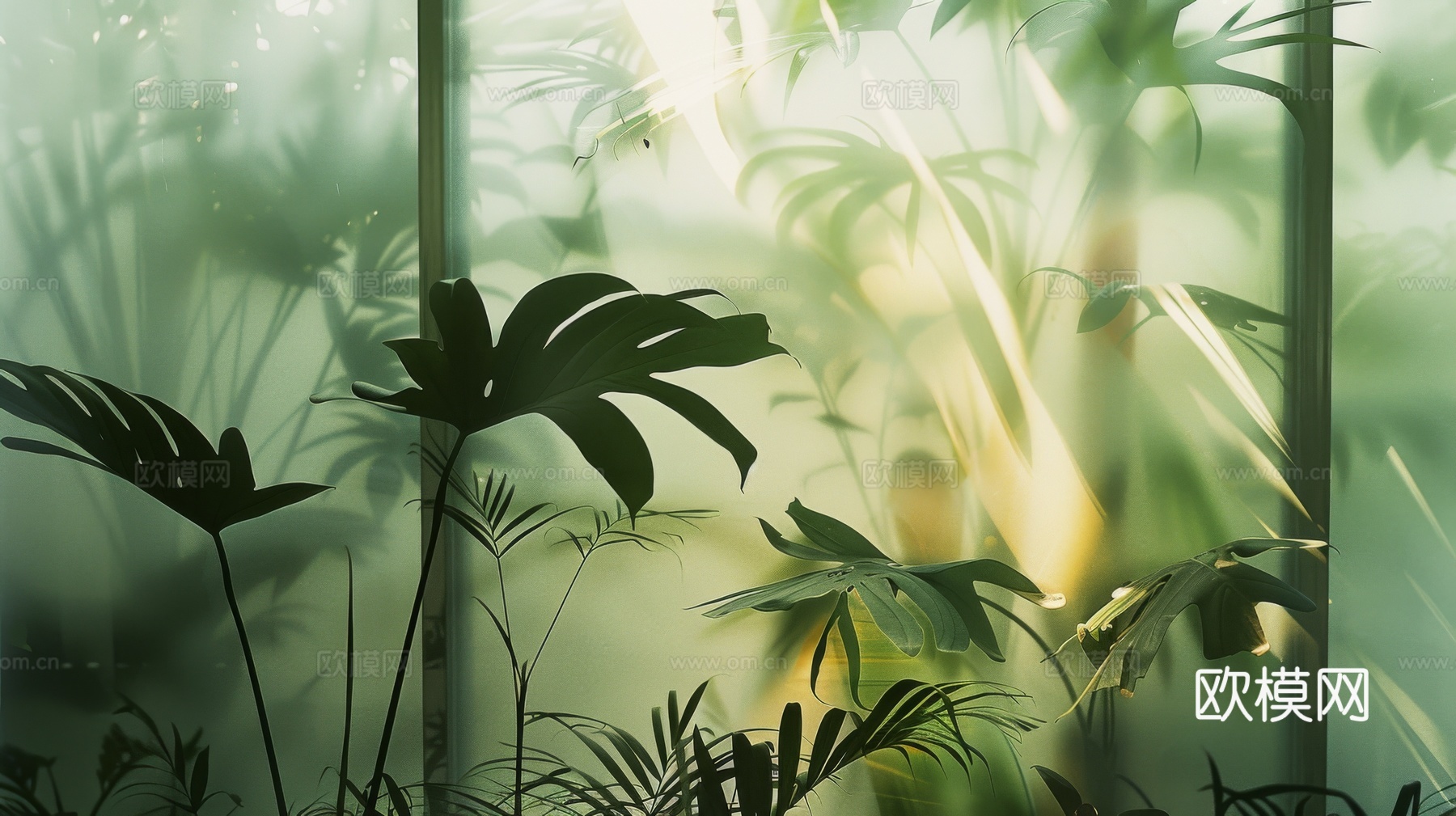 夹丝磨砂玻璃幕墙植物隔断