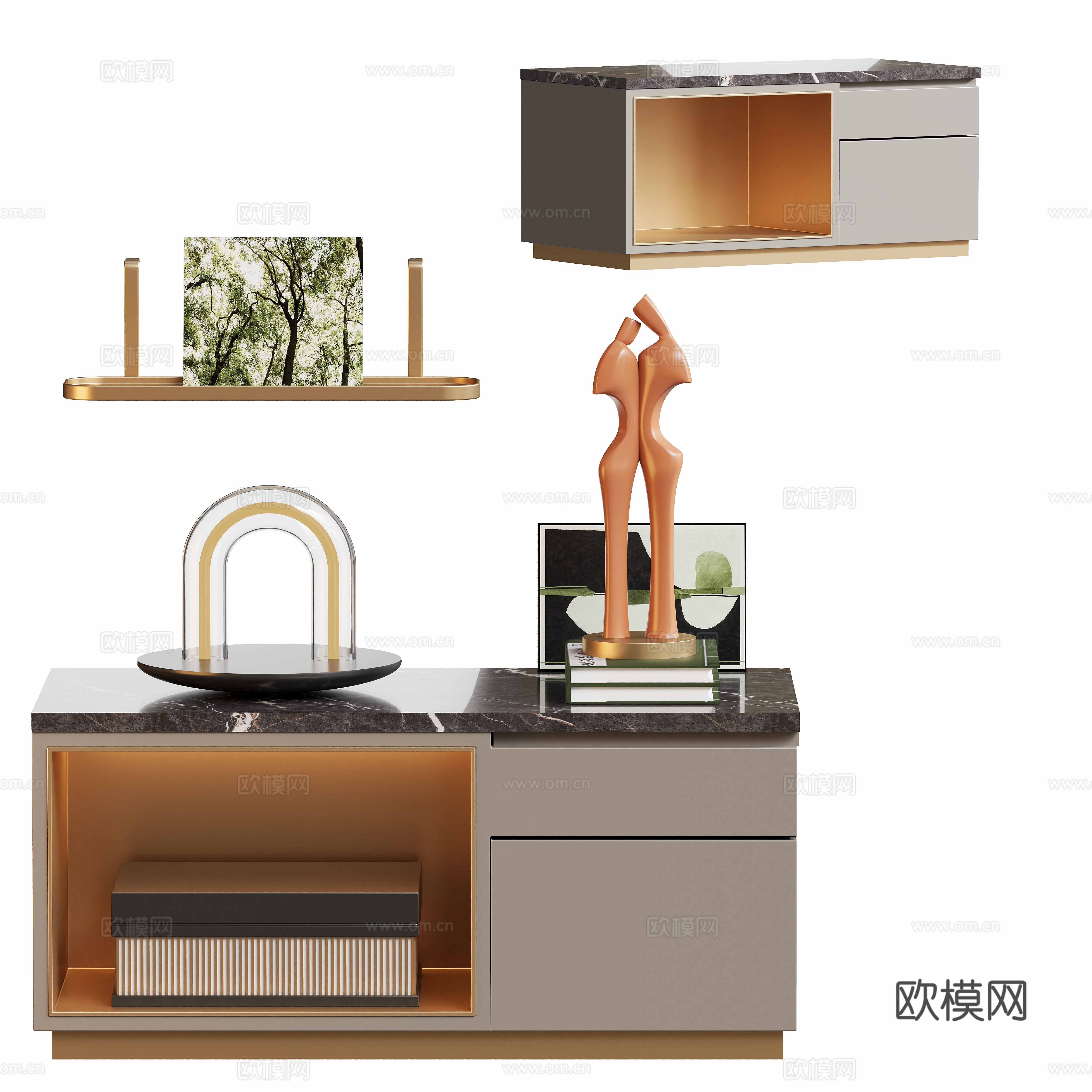 现代方形轻奢床头柜3d模型
