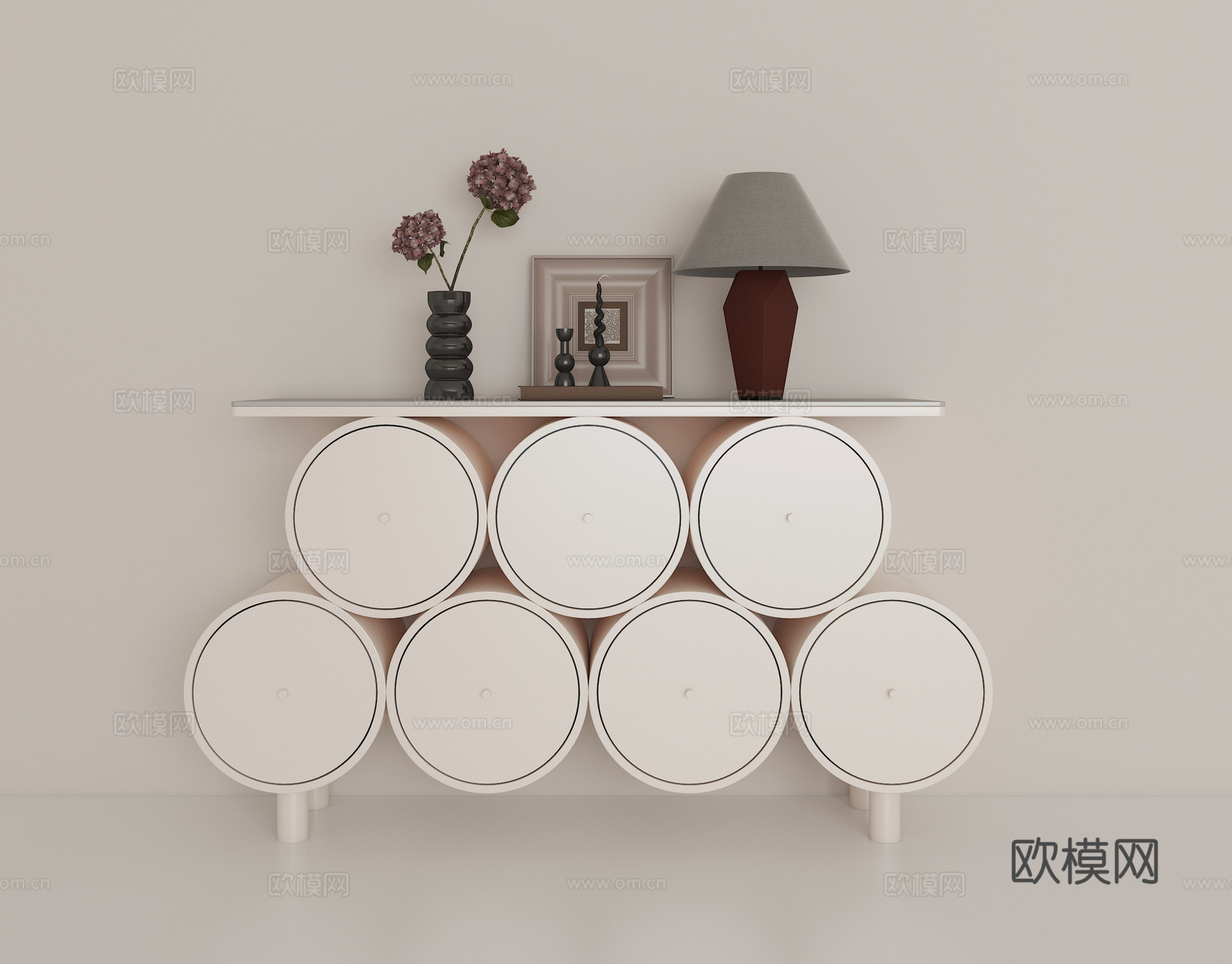 现代奶油风端景柜3d模型