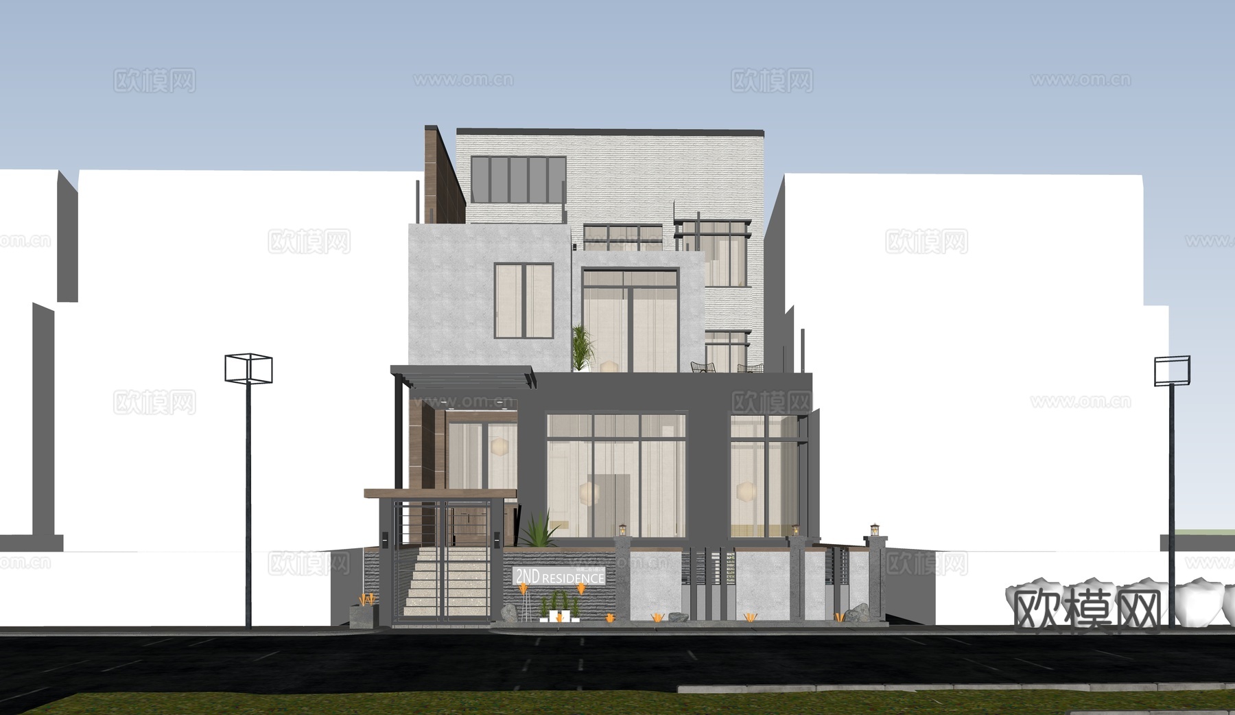 现代别墅 临街建筑 三层别墅su模型