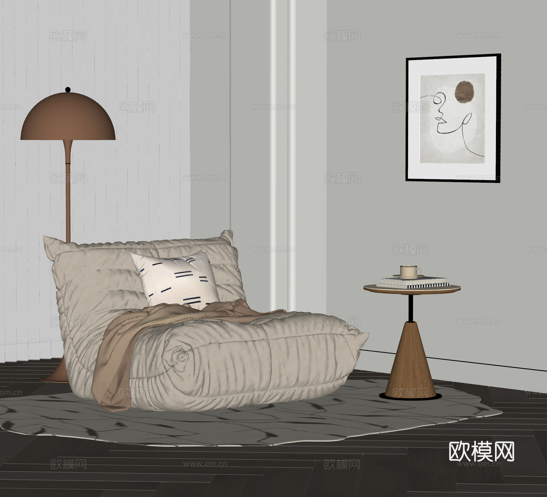 现代单人沙发 奶油风懒人沙发 毛毛虫沙发 休闲沙发 布艺沙发su模型