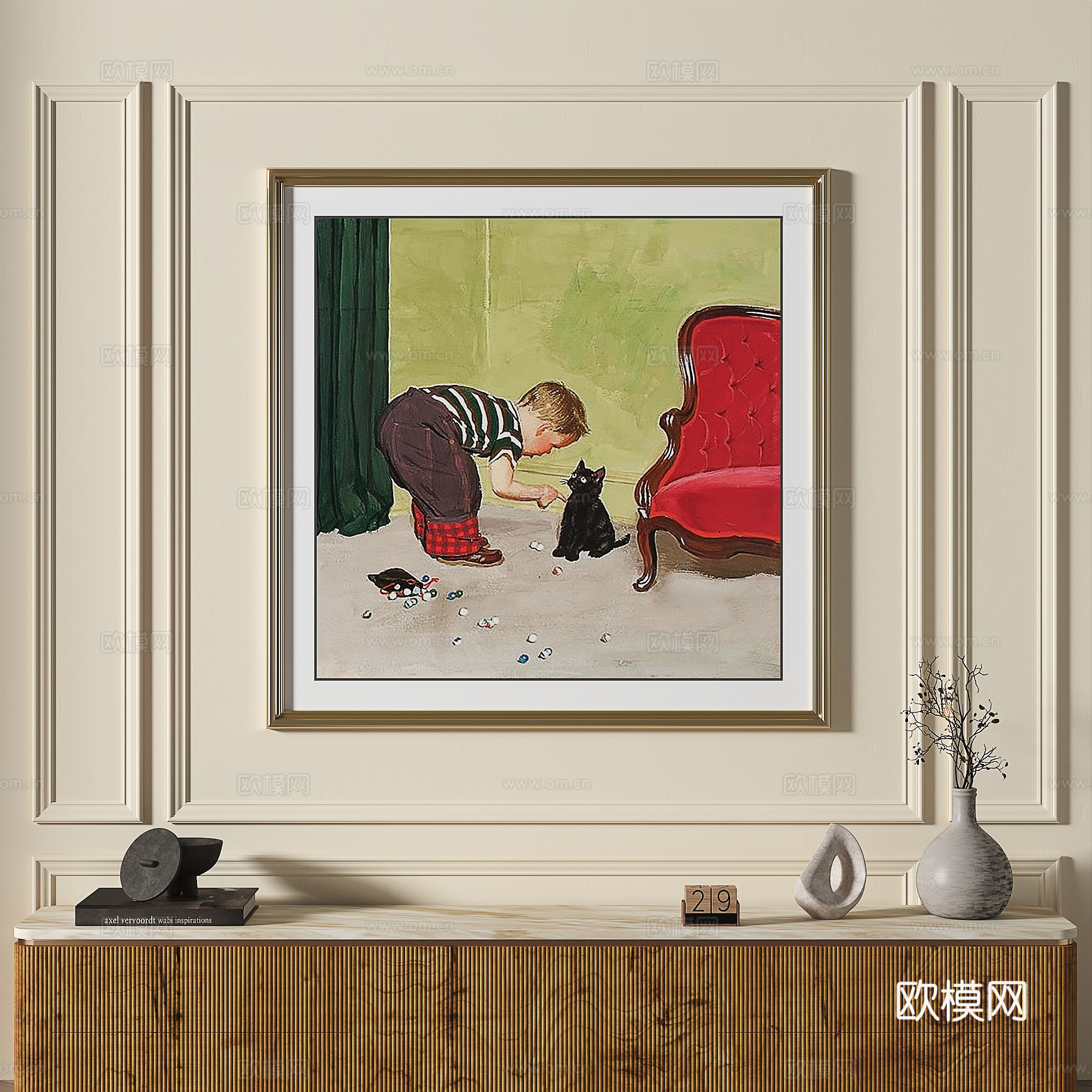 现代，法式，复古，简约，抽象，轻奢，装饰画3d模型