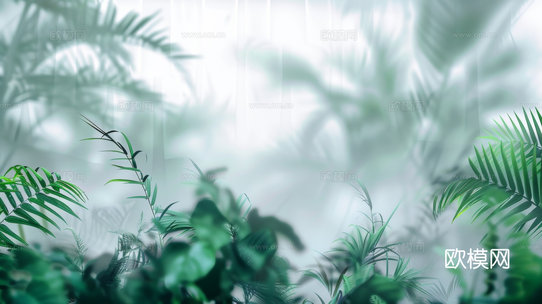 夹丝磨砂玻璃幕墙植物隔断下载（渲染图4）