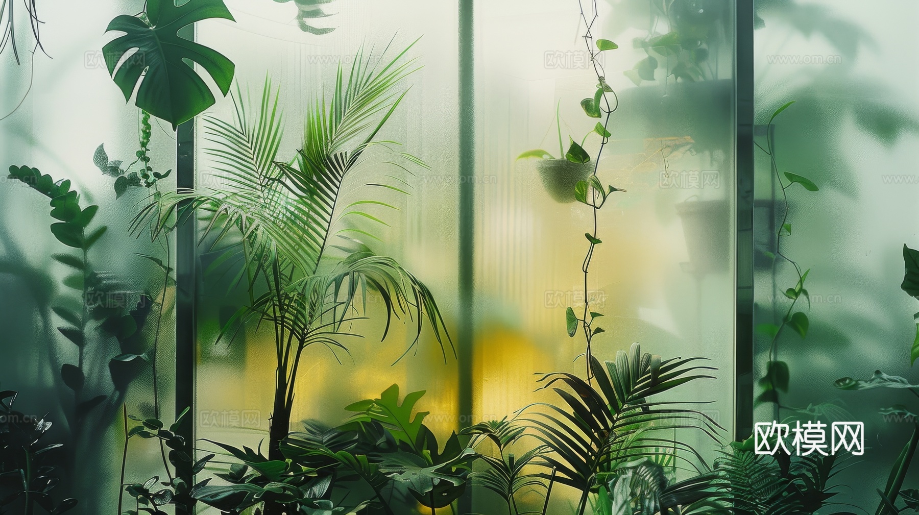夹丝磨砂玻璃幕墙植物隔断