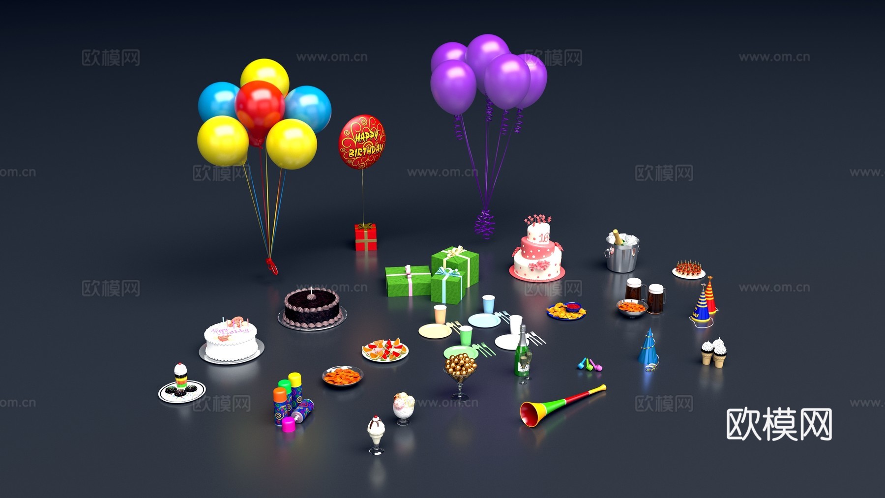 生日派对用品3d模型