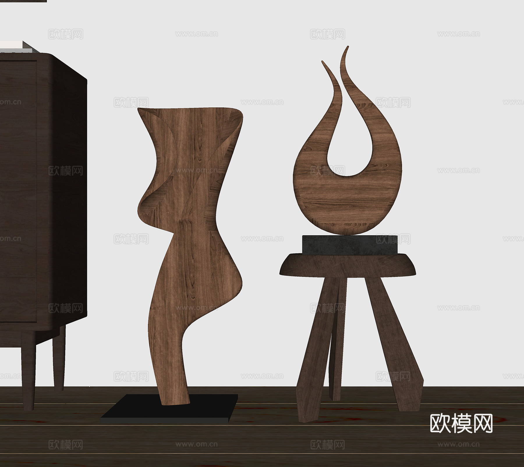 现代抽象木雕雕塑su模型