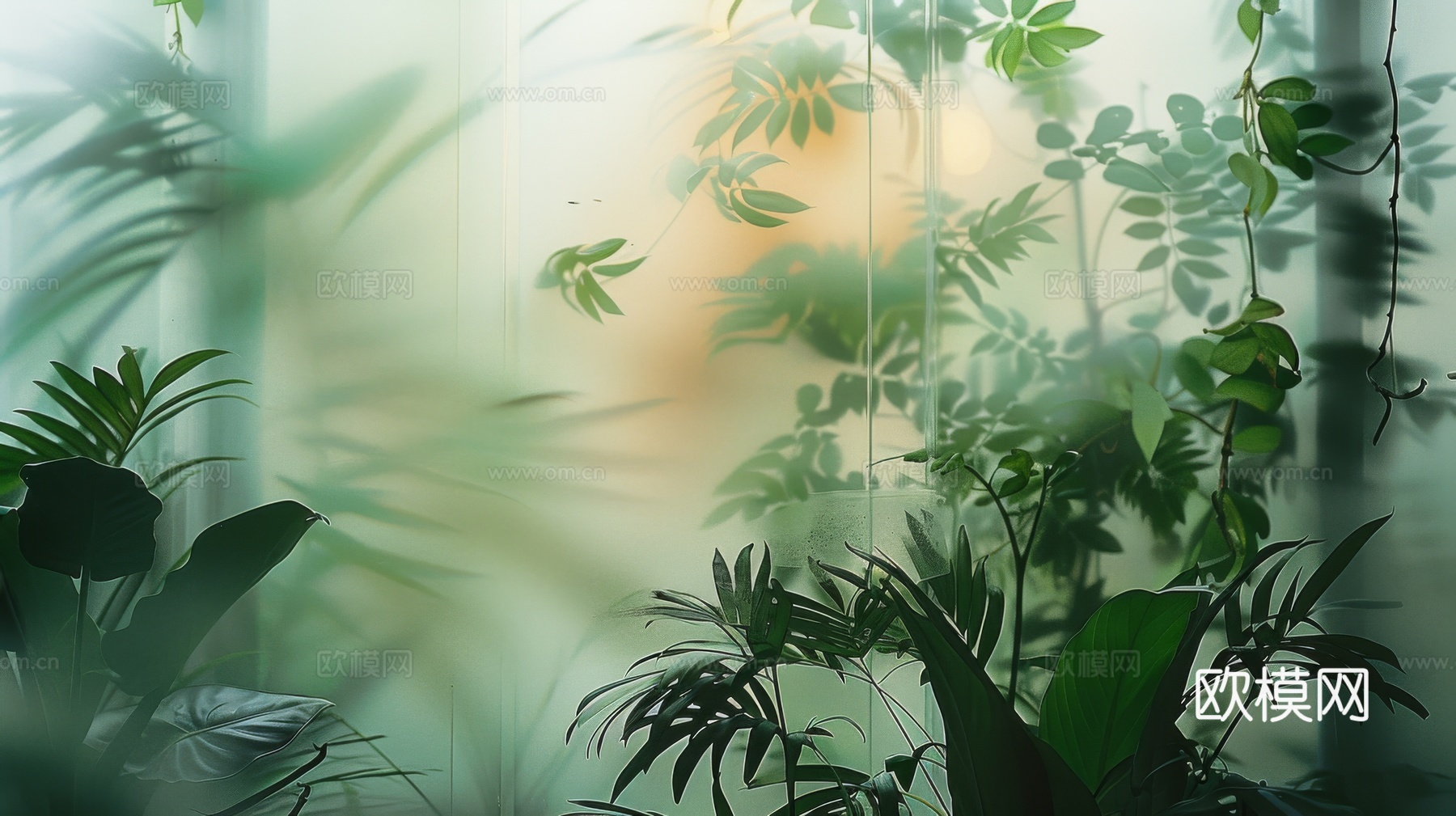 夹丝磨砂玻璃幕墙植物隔断