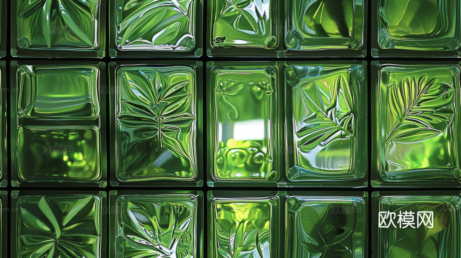 夹丝磨砂玻璃幕墙植物隔断下载（渲染图3）