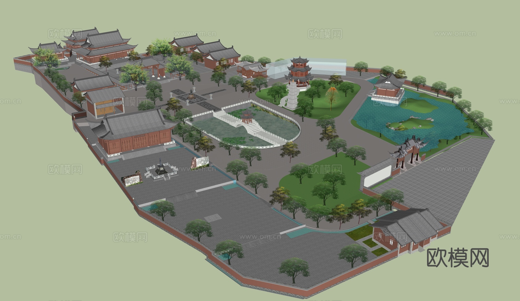 中式寺庙 公园景观 广场景观 古建群su模型