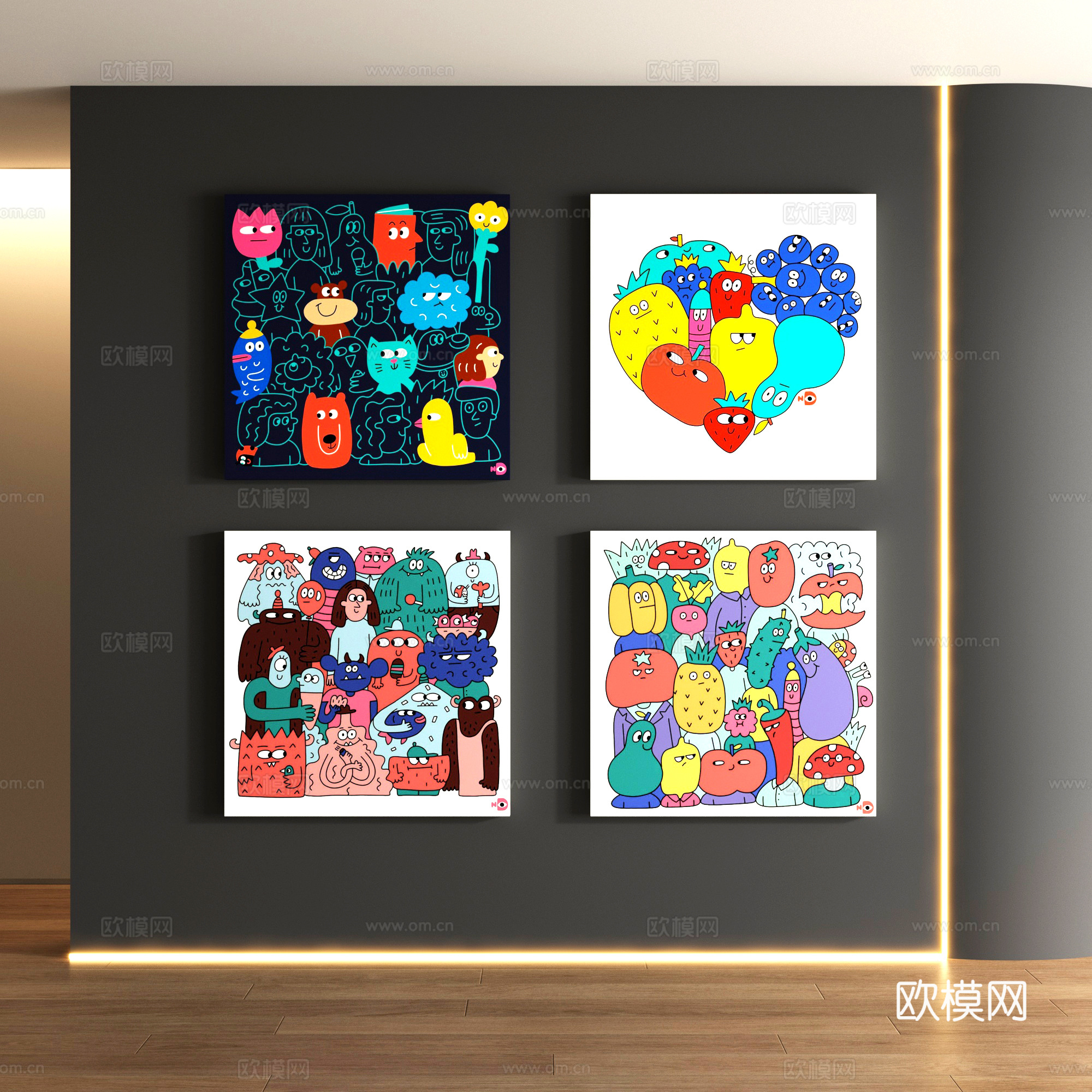 包豪斯卡通装饰画su模型